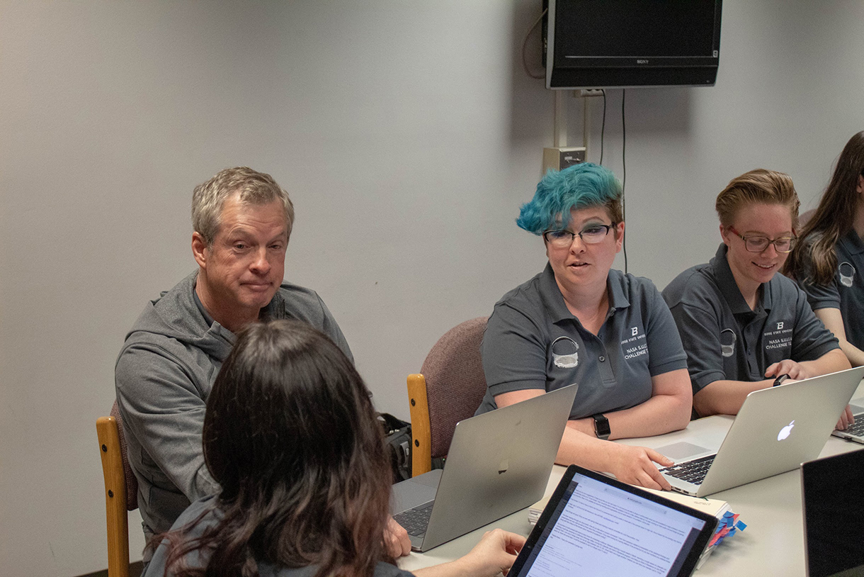 NASA Astronaut and Boise State University Distinguished Educator in Residence Steve Swanson, Dr. Karen Doty, Liz Altmiller, Brenna Leonard, Olivia Thomas.